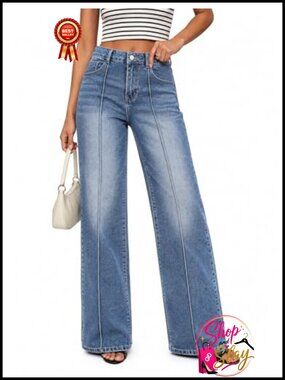 High Rise Straight Leg Jeans with Front Seam Women's Denim Pants